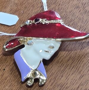 Red Hat Enamel Brooch Pin for Women